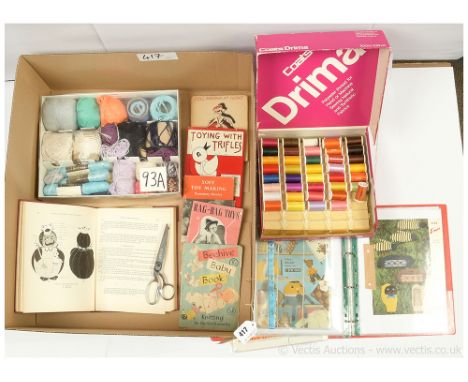 Quantity of sewing related items, including cottons and threads, scissors and vintage pattern books, including Dolls and How 