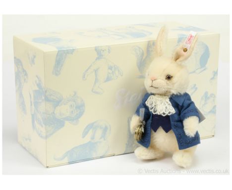 Steiff Vincent The White Rabbit, white tag 034534, LE 1500, from Alice in Wonderland, 2014, white mohair, with pocket watch, 