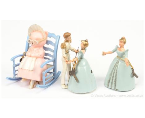 Wells Brimtoy Cinderella and Prince Charming plastic waltzing figures, includes key, clockwork mechanism needs attention othe