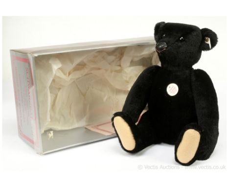 Steiff Schwarzbar replica 1907 teddy bear, white tag 0173/40 (406003), LE 4000, black mohair teddy bear with black leather no