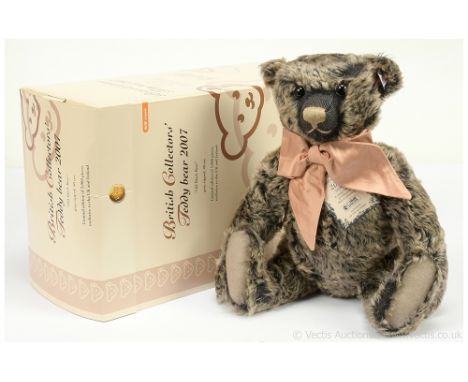 Steiff British Collectors' 2007 Old Black Bear, white tag 662508, grey tipped mohair, wearing pale pink silk neck tie, LE 300