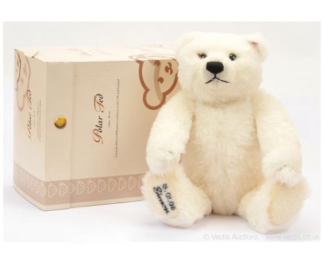 Steiff Polar Ted, white tag 661747, LE 2000, white alpaca, UK and Ireland Exclusive, right foot pad signed Simon 15.01.06, in