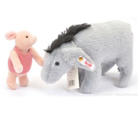 Steiff Winnie the Pooh pair: (1) Steiff Winnie the Pooh Piglet, white tag 354878, LE 2000, 2013, rose mohair, swing label, ce