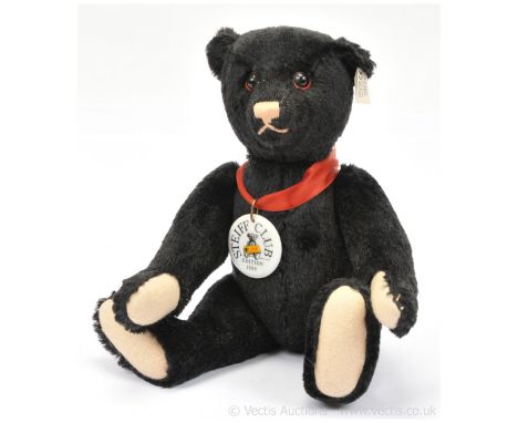 Steiff Club Edition teddy bear replica 1912, black mohair, 1999, white tag 420160, LE, Excellent, complete with ceramic chest