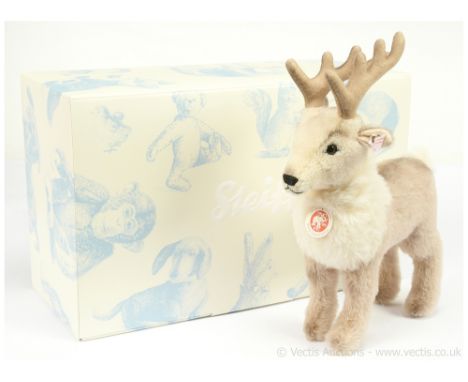 Steiff Renny Reindeer, white tag 035791, LE 1500, 2012, warm white and grey alpaca, chest tag, certificate, Near Mint to Mint