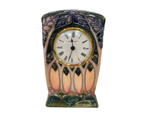 Moorcroft Pottery 'Cluny' mantel clock, c1993, 15.5cm.