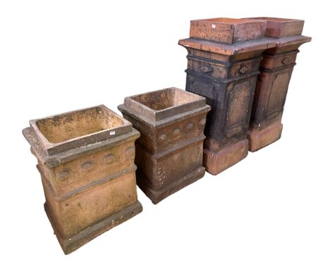 Two pairs of vintage chimney pots, tallest 78cm.