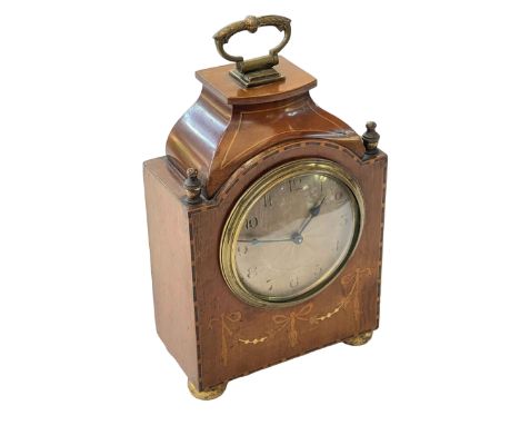 Edwardian inlaid mahogany mantel clock, 20cm.