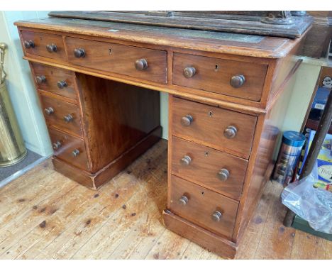 Victorian mahogany nine drawer pedestal desk, 74cm by 99cm by 61cm.