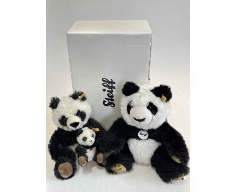 Two Steiff Panda Bear Teddies, one with box.