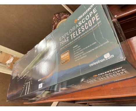 Celestron Explorascope 70AZ telescope with tripod, boxed.