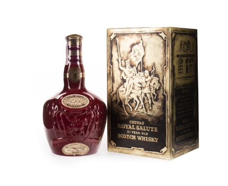 ROYAL SALUTE AGED 21 YEARS - RUBY FLAGON Blended Scotch Whisky 70cl, 40% volume, ceramic flagon in box.