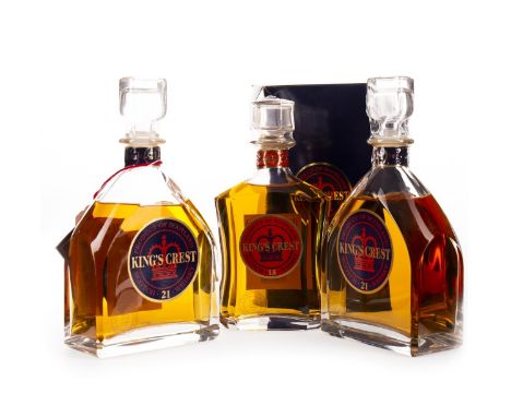 KINGS CREST 21 YEARS OLD (2) Blended Scotch Whisky 750ml, 40% volume, both in cloth bags, one also in carton. KING'S CREST 15