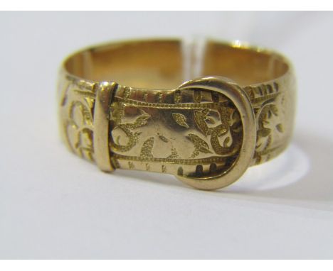 18ct BUCKLE RING with Chester hall mark, size S/T. 5.6 grams 