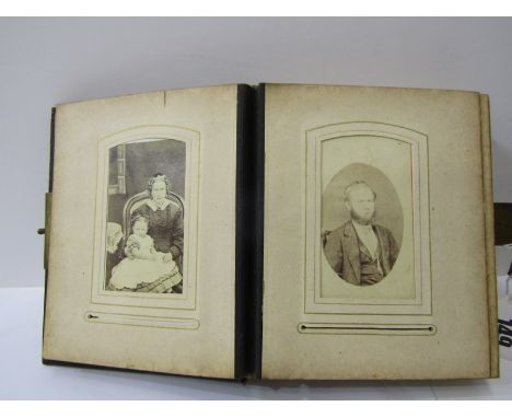 VICTORIAN PHOTOGRAPH ALBUM, embossed leather photograph album to include scissor cut silhouette, memorial cards including fir