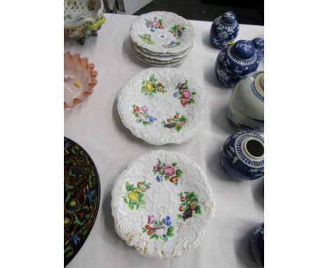 MEISSEN, collection of 12 x 19th Century matching dessert plates, relief decoration enamelled with fruit and blossoms