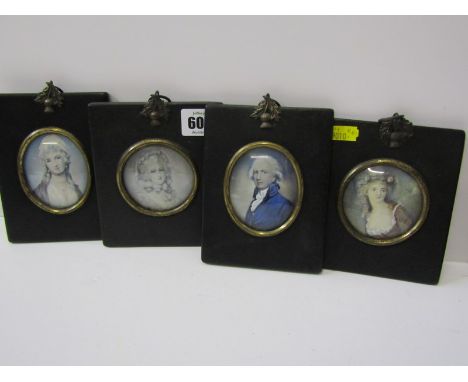 PORTRAIT MINIATURES, collection of 4 antique framed miniature portraits