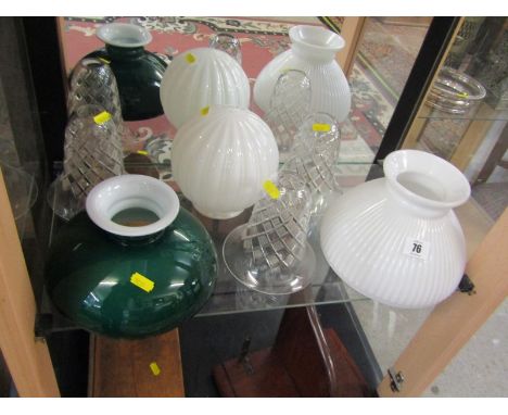 GLASS LAMP SHADES, set of 3 cut glass light shades and 3 others