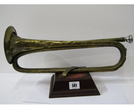 VINTAGE MILITARY MUSICAL INSTRUMENT, vintage military bugle by Henry Potter, 1891 on stand with inscription ' Captain J Stoll