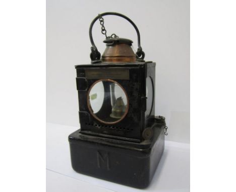 VINTAGE RAILWAY LAMP, vintage square base LNER railway lamp by Lamp Manufacturing and Railway Supplies Limited, 22cm height 