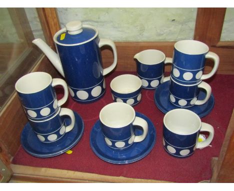 RETRO, T G GREEN blue glazed Coffee set of 6 cups and saucers, coffee pot, jug and sugar bowl