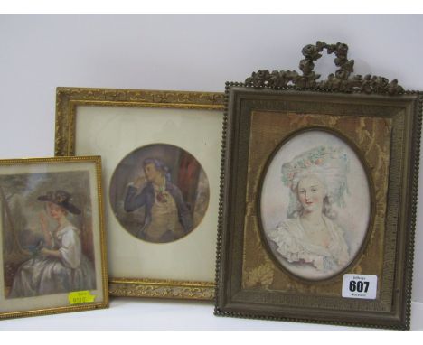VICTORIAN PORTRAIT MINIATURE, "Lady with Canary", together with 2 other portraits