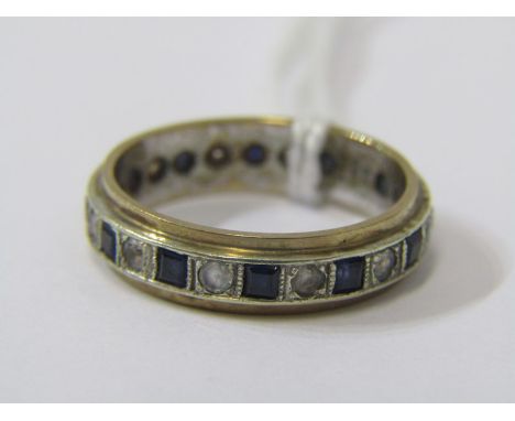 9ct YELLOW GOLD BLUE &amp; WHITE STONE ETERNITY RING, size O 