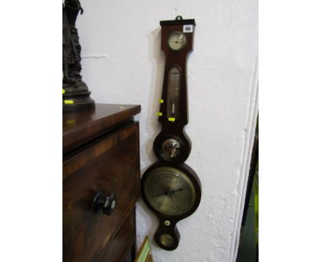 ANTIQUE CORNISH MERCURY BAROMETER by J Ross of Liskeard, satin finish dial with inset convex mirror and thermometer, 92cm hei