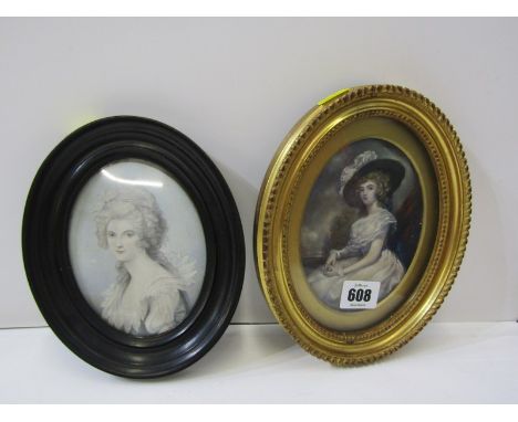 GEORGIAN OVAL PORTRAIT OF GENTLE LADY, in gilt oval frame and 1 other
