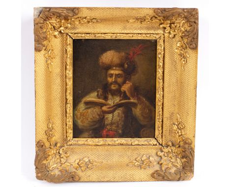 Manner of Jean Baptiste Vanmour (French 1671-1737)/Portrait of an Ottoman Nobleman/reading a book/oil on panel, 15.5cm x 12cm