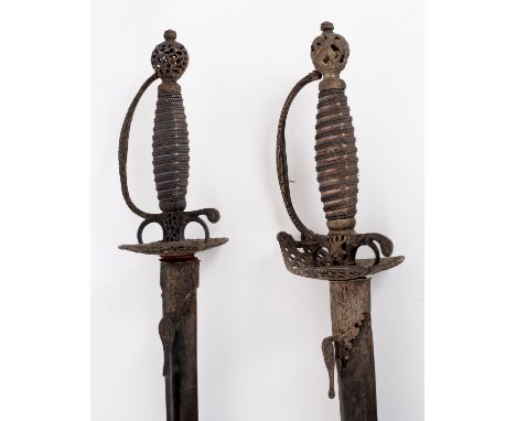 A George III sword with wire bound grip and pierced pommel and guard, by Feesey Cutler to His Majesty, and a similar sword by