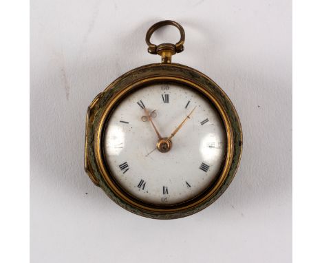 A pair-cased gilt metal verge pocket watch, William Chatham, London No. 5065, with enamel dial and shagreen outer case, 5cm d