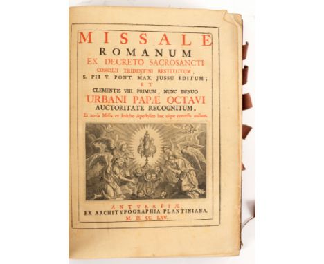 Bindings. Missale Romanum, Antwerp, Plantin, 1765. Large 4to.; Missale Romanum, Antwerp, 1837. Folio.  Both printed in red an