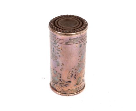 A William IV silver nutmeg grater, M. Boulton, Birmingham 1832, cylindrical, with reeded borders, 7cm high/Provenance: Spetch