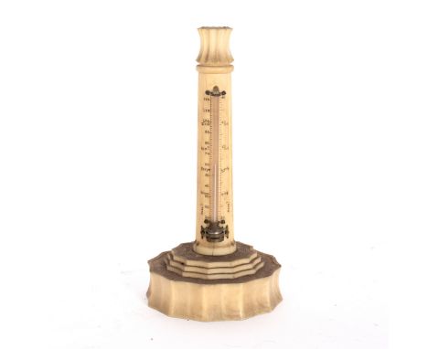 An Anglo-Indian ivory table barometer, circa 1830, on stepped rosette shaped base, 16.5cm high/Provenance: Spetchley Park CON