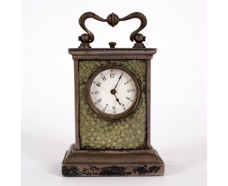 A petite sonnerie dressing table clock, with repeat, the case with shagreen panels to back and sides (one missing), the inner