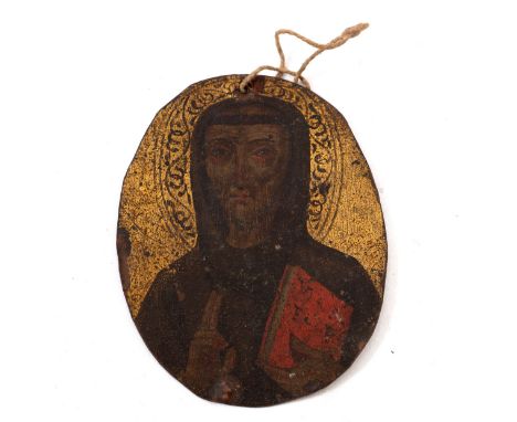 A double-sided miniature portrait, Italian School 16th/17th Century, each side depicting a saint, oil on copper, oval 7cm x 5