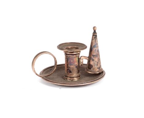 A George III chamber candlestick type silver taper-holder, Henry Chawner, London 1791, with ring handle, detachable nozzle an