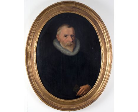 Circle of Michiel Jansz Van Mierevelt (1567-1641)/Portrait of a Gentleman/half-length, wearing a lace collar a purse in his l