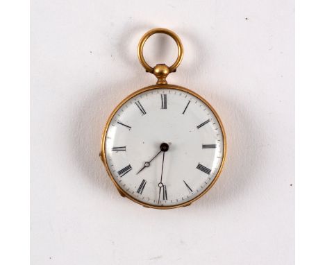 A gold and enamel cylinder pocket watch, circa 1850, signed on the cuvette Pateck & Cie Geneve, the back with blue enamel, 31