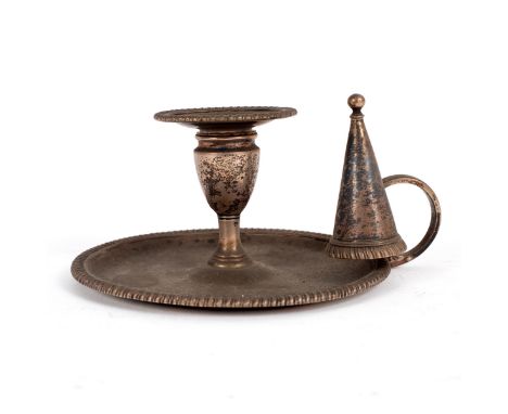 A small George III chamber silver candlestick, Samuel Hennell, London 1811, with gadroon borders, detachable nozzle and extin