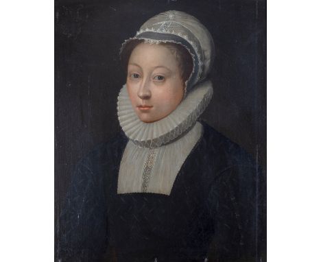 17th Century Dutch School/Portrait of a Lady/bust length, wearing a lace cap and collar/oil on oak panel, 54cm x 44cm/Provena