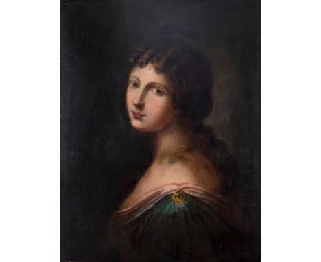 Late 18th Century Continental School/Portrait of a Lady/bust length, looking to her left and wearing a green dress/oil on can