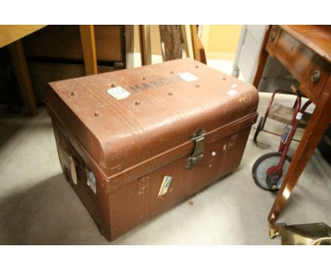 Vintage Tin Trunk with some luggage labels