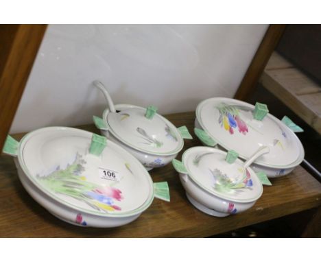 Two Shelley Lidded Vegetable Tureens together with Two Matching Sauce Tureens, one with Ladle