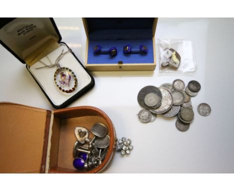 Collection of vintage jewellery & coins to include Silver cufflinks, Links of London cased cufflinks etc