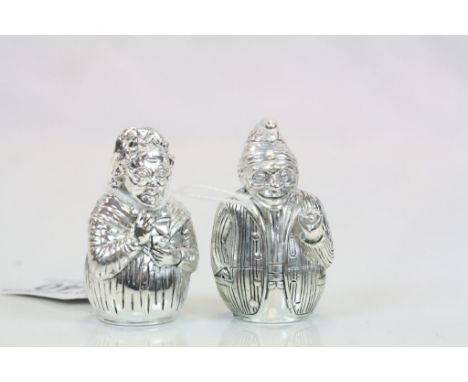 Pair of continental Silver Punch and Judy condiments