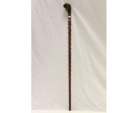 Vintage wooden walking stick with large Dog's head handle