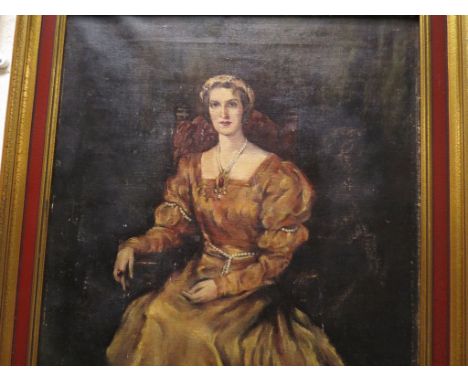 Oil on canvas portrait of a seated lady
