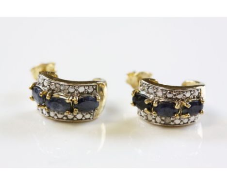 Pair of Silver gilt and Sapphire hoop Earrings